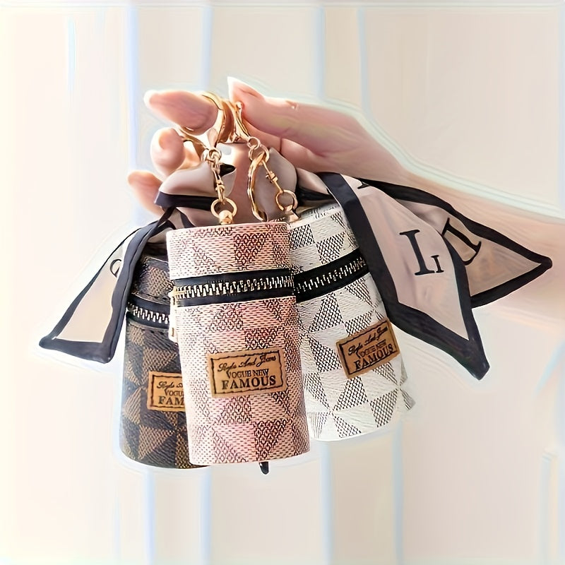 Porte-monnaie rond et étui à rouge à lèvres, PU durable, motif géométrique, fermeture éclair noire, porte-clés doré, grande capacité pour pièces et argent.