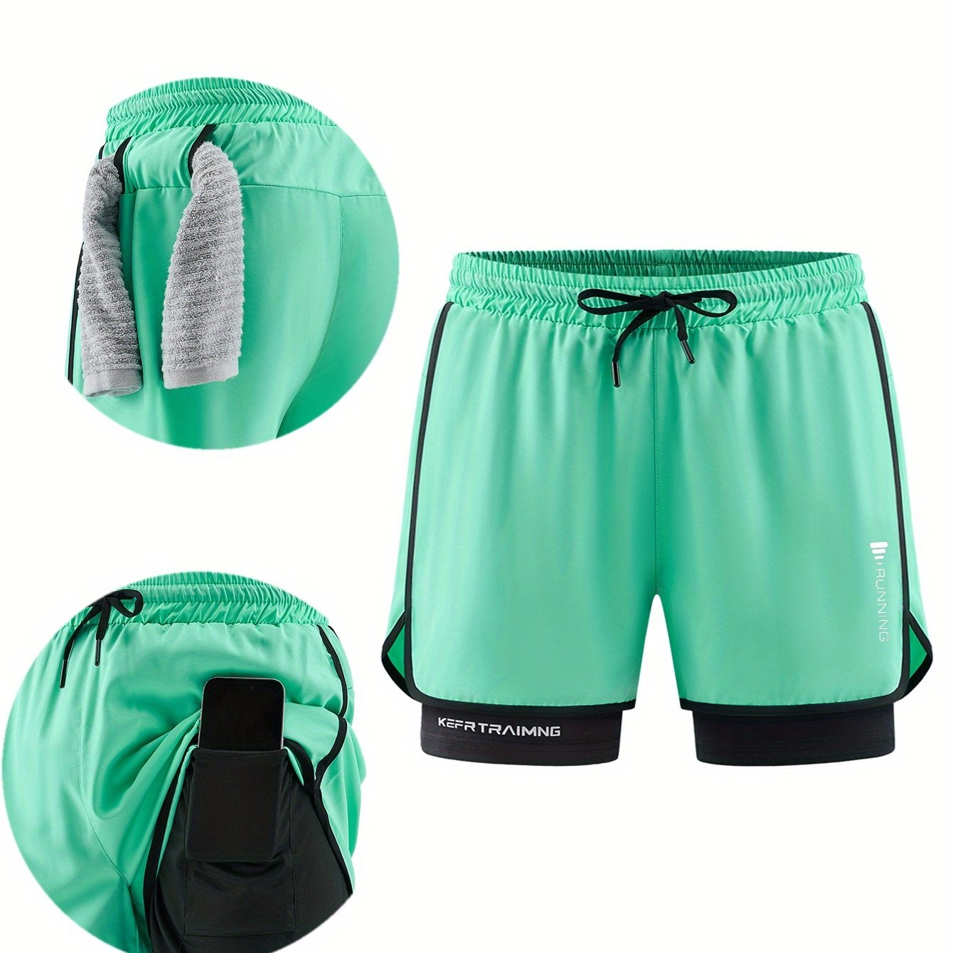 Shorts hommes sports, ¾ longueur, taille élastique avec cordon, poches latérales, tissu respirant et anti-humidité, coupe ample, idéal sport et loisirs.