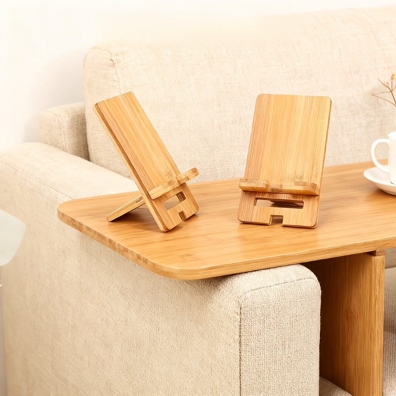 Support téléphone en bambou naturel, portable et détachable, design minimaliste, durable et élégant, organise bureau ou espace de travail, idéal maison, école, cadeau.