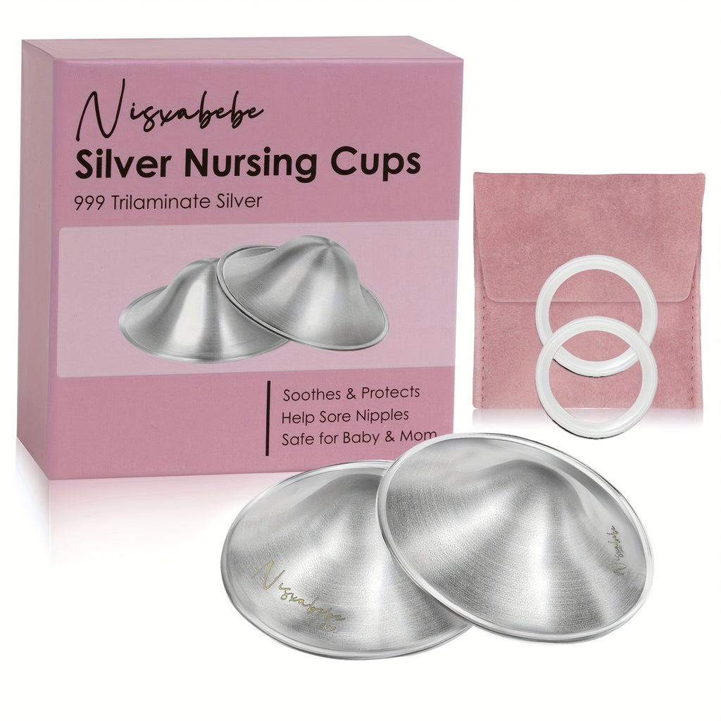 Coupes d’allaitement originales en argent avec 2 anneaux de protection en silicone, protège-tétons, taille standard.