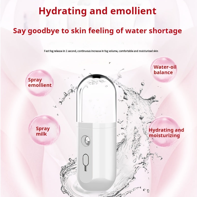 Appareil facial portable hydratant, nano atomiseur USB 30 ml, compact, vaporisateur pour visage, idéal maison, bureau et voyage, soin et maquillage quotidien.