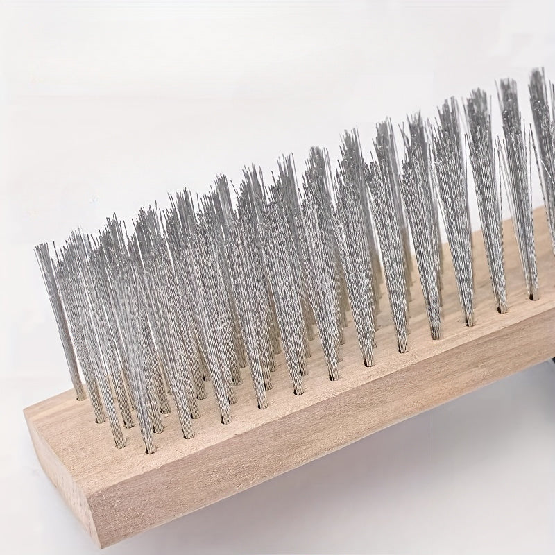 Brosse de sol en fil inox durable, largeur 20 ou 30 cm, usage manuel, idéale extérieur, cuisine et terrasse, enlève mousse, graisse et saleté efficacement.