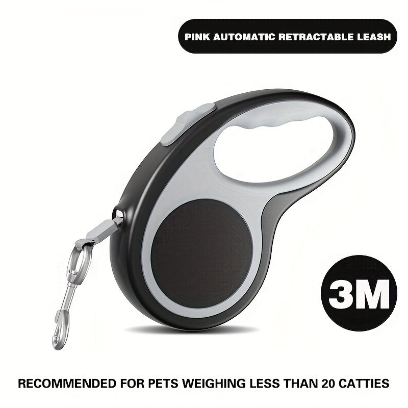 Retractable leash 4.88 m, pink, grey or black, ergonomic handle, comfortable, tangle-free, for small to medium-sized dogs and cats.