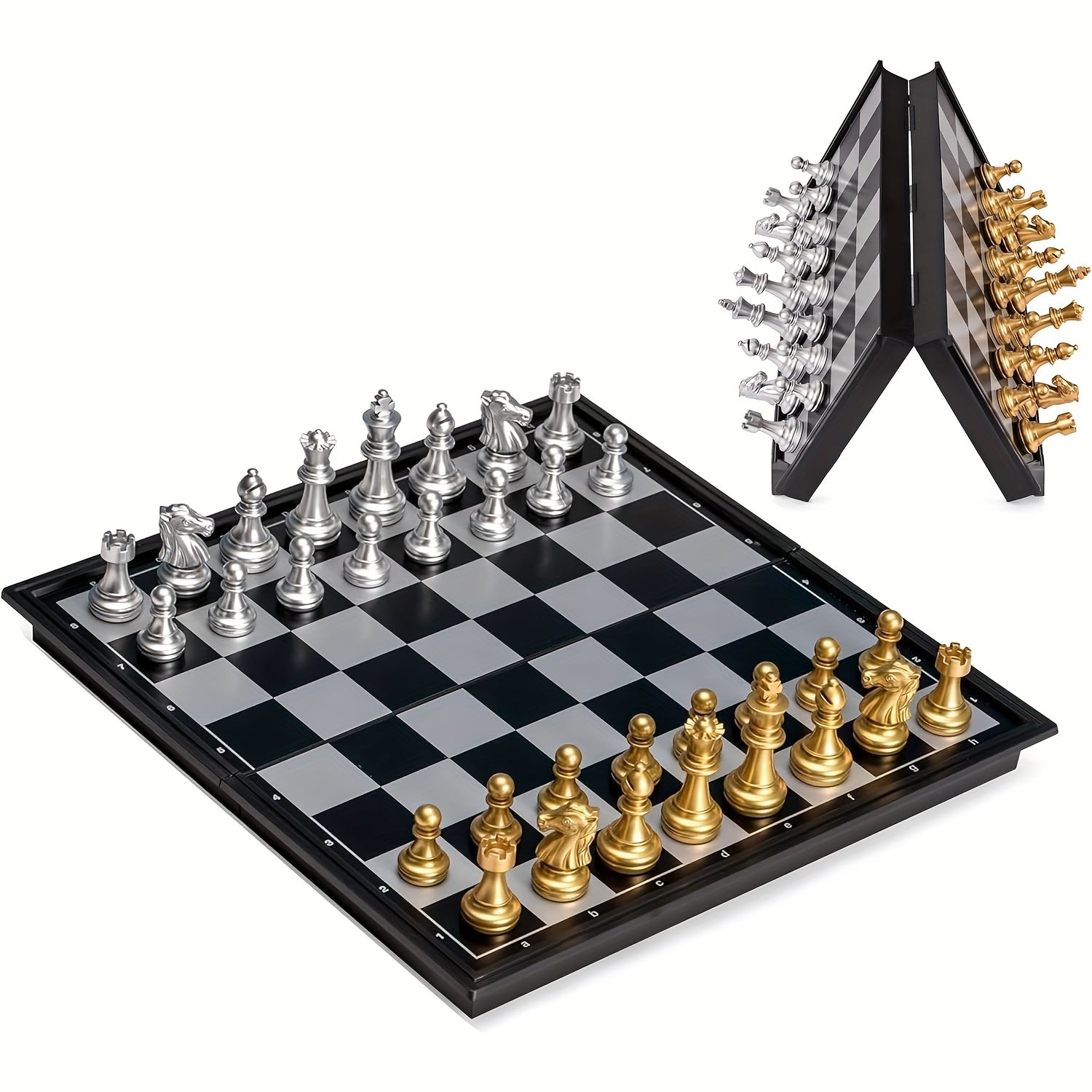 Jeu d'échecs en plastique doré et argenté. Idéal pour les fêtes, réunions familiales et cadeaux de Noël, Nouvel An, anniversaires, Saint-Valentin.