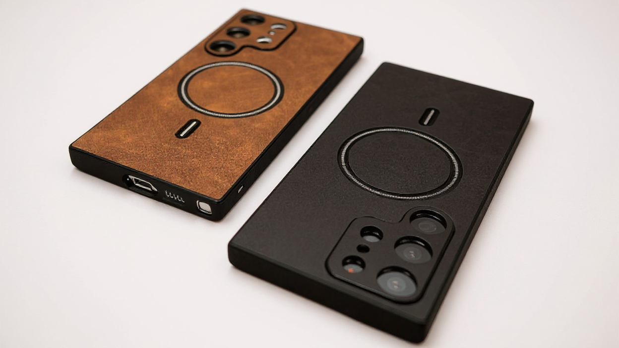 Luxury retro PU leather case for Samsung Galaxy, shockproof, compatible with wireless charging, elegant matte finish, premium protection and sophisticated design.