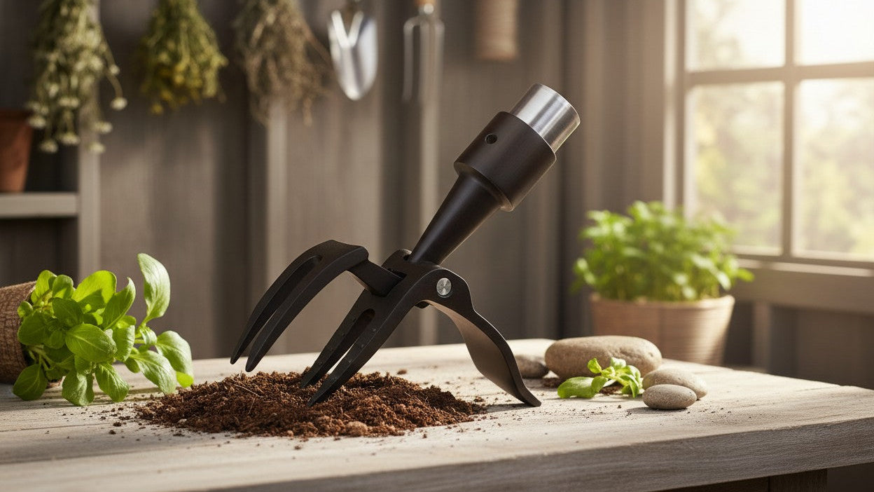 Robust aluminium weeder head, 4 steel claws for removing roots, easy grip, ideal for gardens and lawns (handle not included).