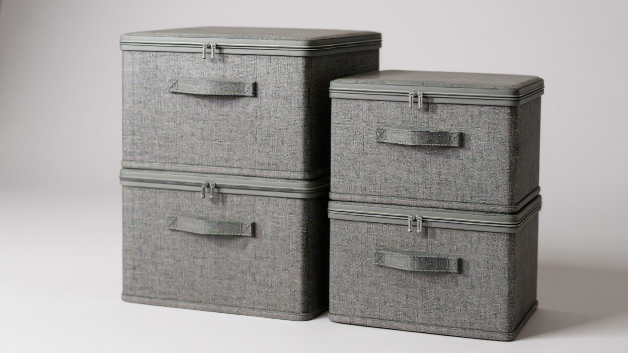 Boîte de rangement extra-large empilable, polyvalente et gain de place, idéale pour placard, chambre ou cuisine, pour vêtements, livres et linge de maison.