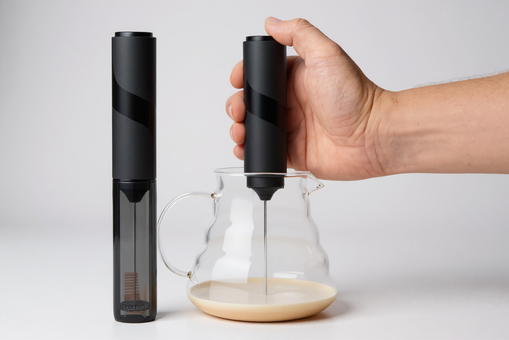 Mousseur à Lait Électrique CLITON : Portable, avec étui de rangement, parfait pour latte, cappuccino, smoothies protéinés, compact et idéal voyage ou cadeau.