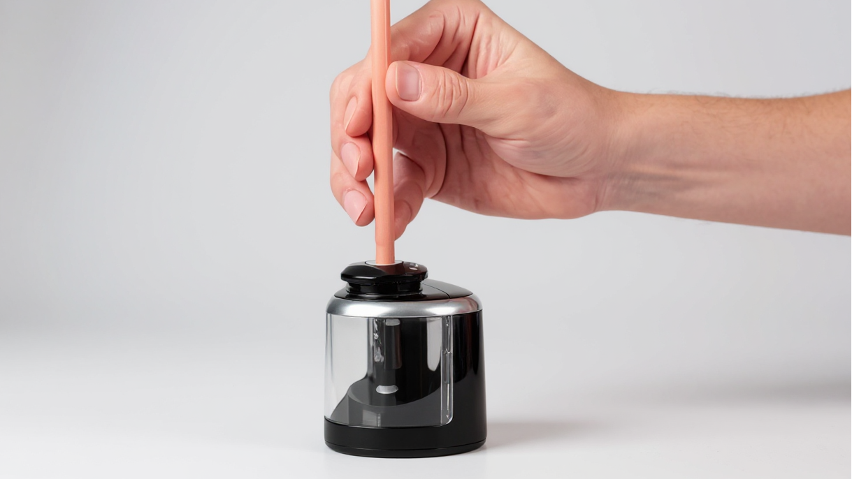 Taille-crayon électrique automatique, arrêt automatique et anti-casse, compact et élégant, aiguise rapidement, idéal bureau avec réservoir intégré.