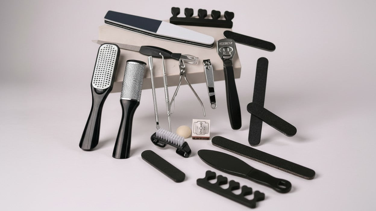 Set manucure-pédicure 23 pcs, outils robustes pour limer, polir et lisser, parfait pour usage domestique, salon ou spa professionnel.