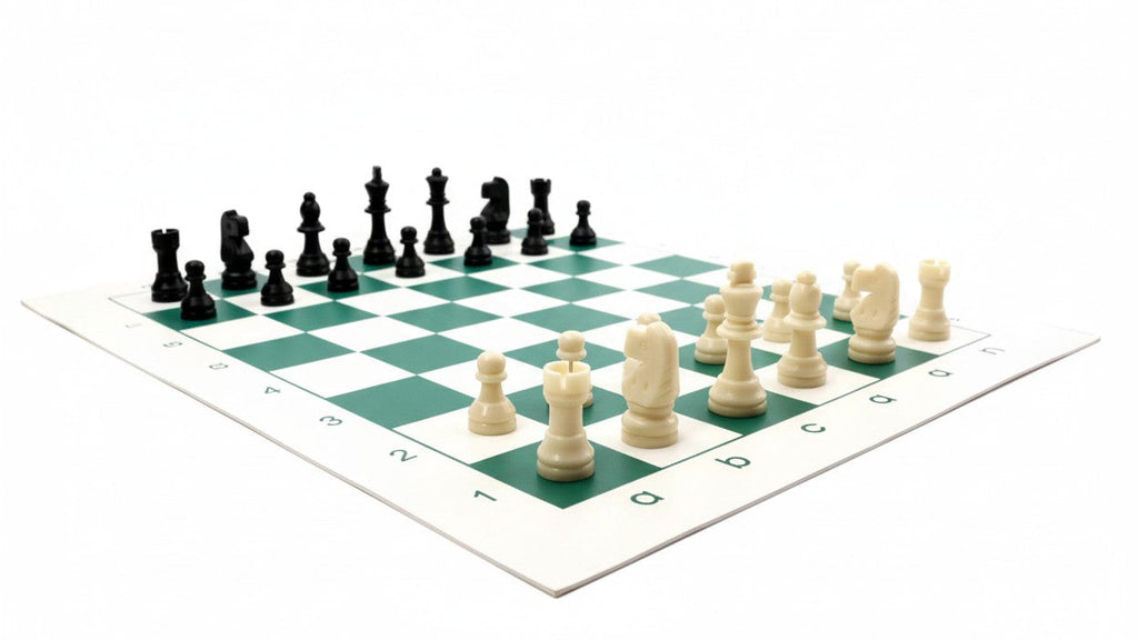 Tapis d'échecs international avec pièces en plastique. Jeu d'échecs pour adultes, idéal pour les compétitions et le développement intellectuel.