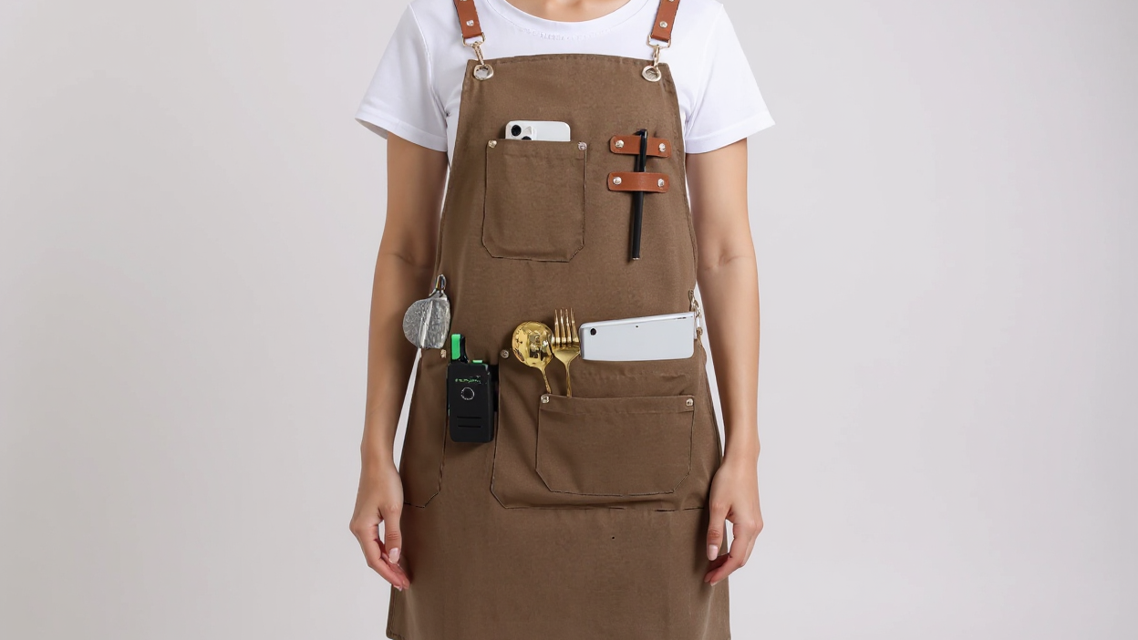 Tablier en Toile Haut de Gamme (1 pc) : Doux, respirant, quatre poches pratiques, idéal cuisine, restaurant et usage quotidien.