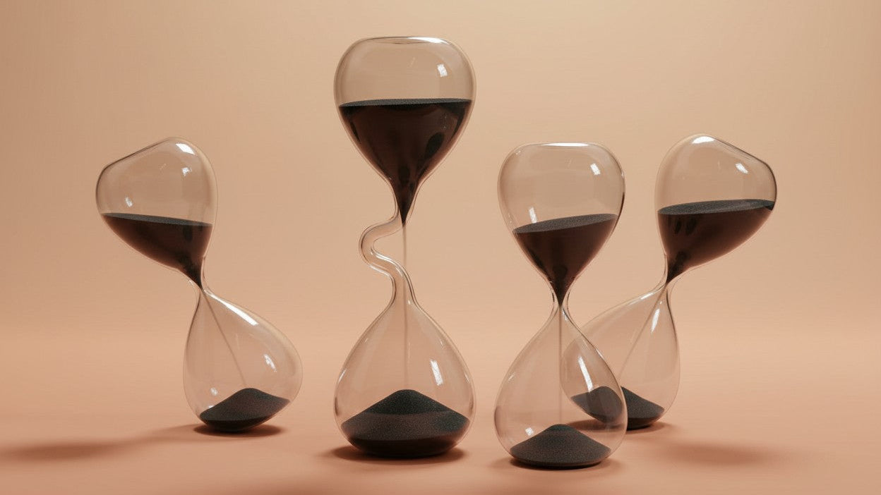 Horloge de sable noire au design courbé, décor moderne. Accessoire décoratif pour salon, chambre, bureau et extérieur, sans électricité.