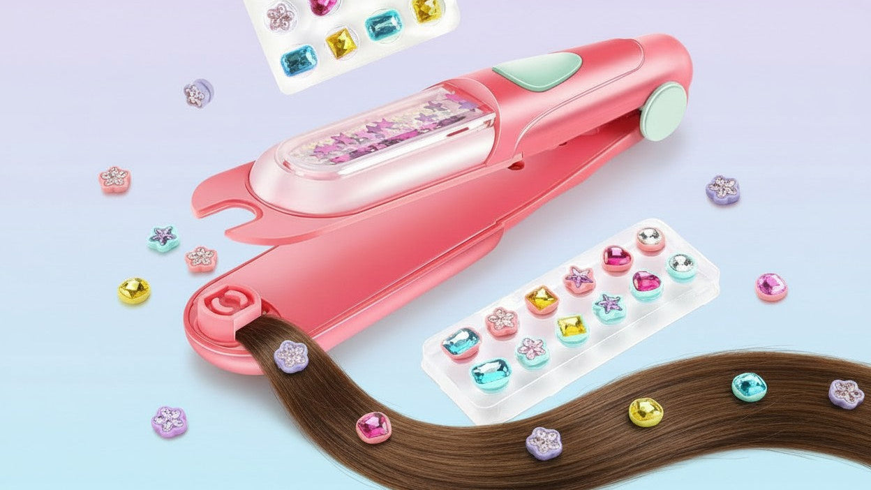 مجموعة طوابع شعر للبنات، إكسسوارات قابلة لإعادة الاستخدام على شكل ماسة، أدوات وردية اللون مزينة بالنجوم والقلوب والدوائر لتسريحات شعر إبداعية.