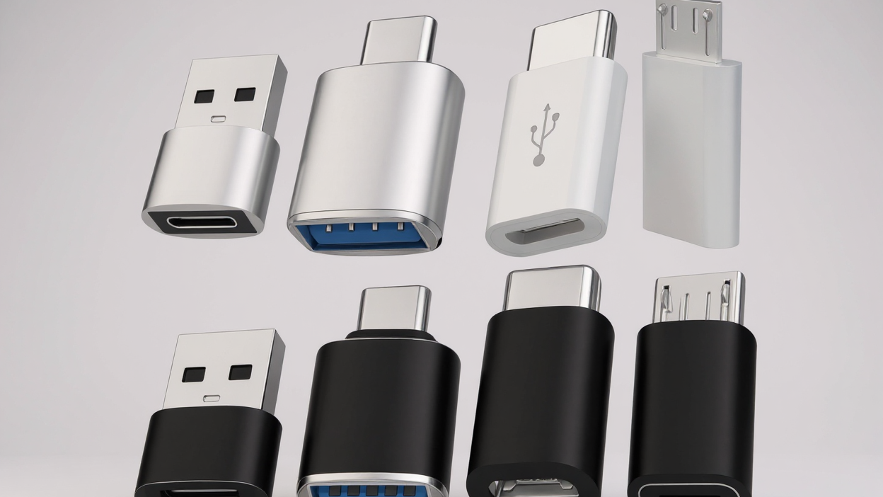 Lot de 8 adaptateurs USB-C vers USB-A et Micro USB vers Type-C, pour charge rapide et transfert de données, connecteurs fiables et polyvalents.