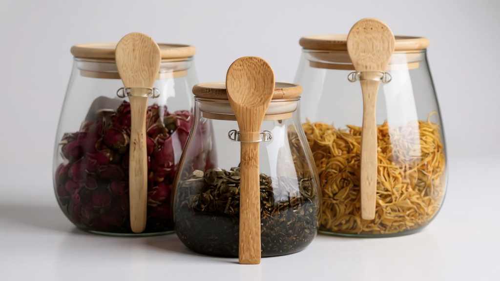 Set 2 pcs : Bocal en Verre Hermétique + Cuillère : Idéal pour café, sucre, thé, sel, bonbons et épices, parfait cuisine, restaurant et food-truck.