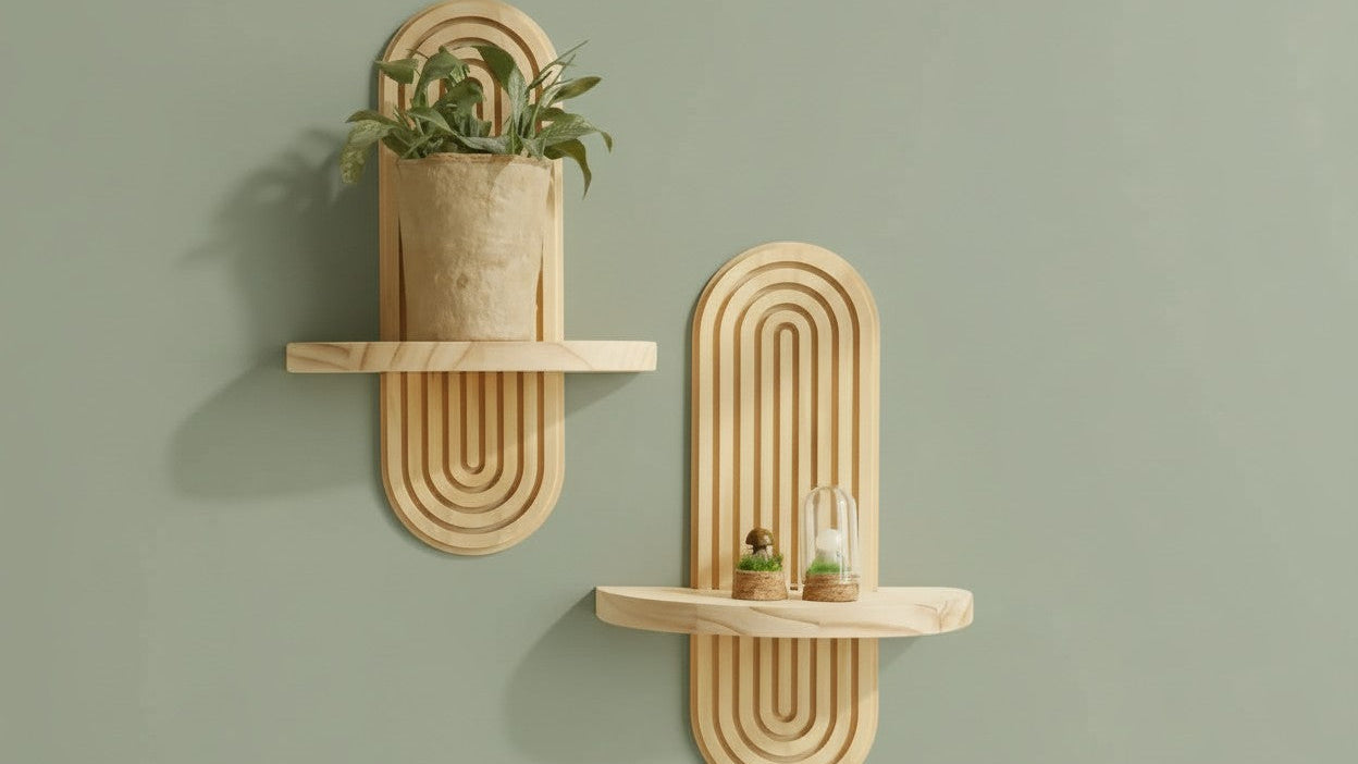 Étagère murale bois style bohème, support bougie arc-en-ciel, rangement décoratif pour chambre, cuisine, salon ou plantes.