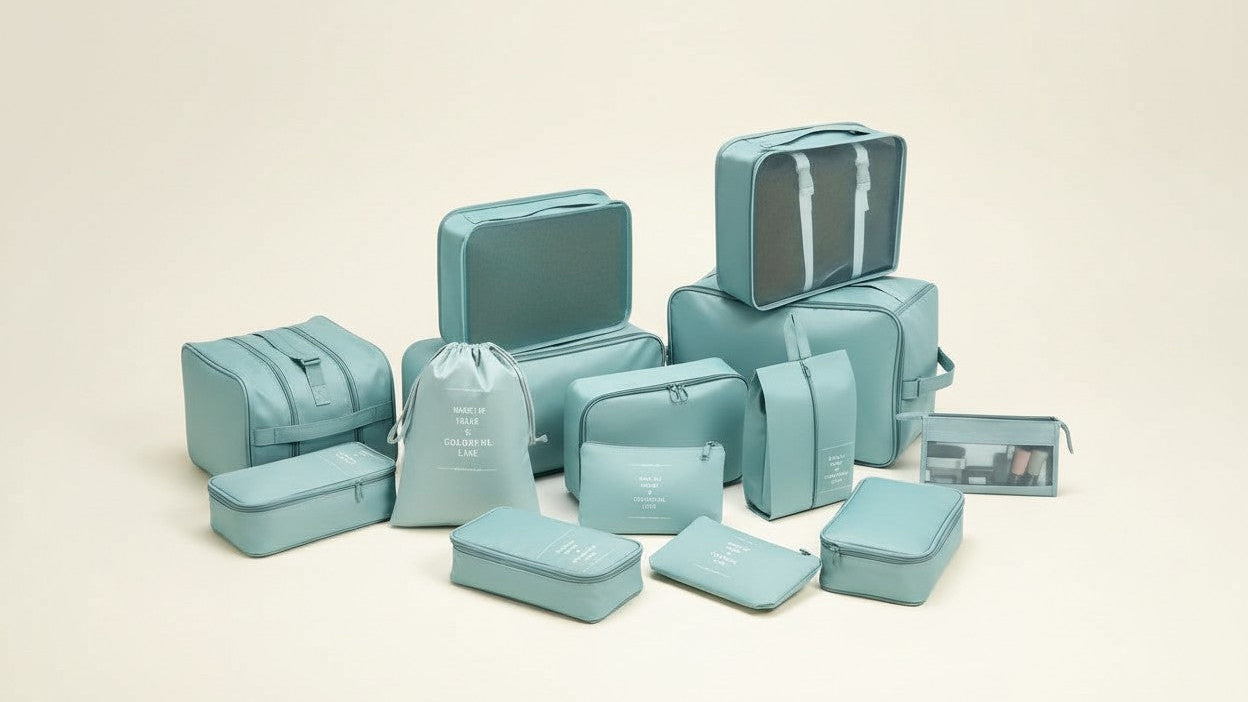 مجموعة من 7 منظمات سفر مصنوعة من البوليستر، مكعبات تخزين للملابس والأحذية ومستحضرات التجميل، عملية وأنيقة.