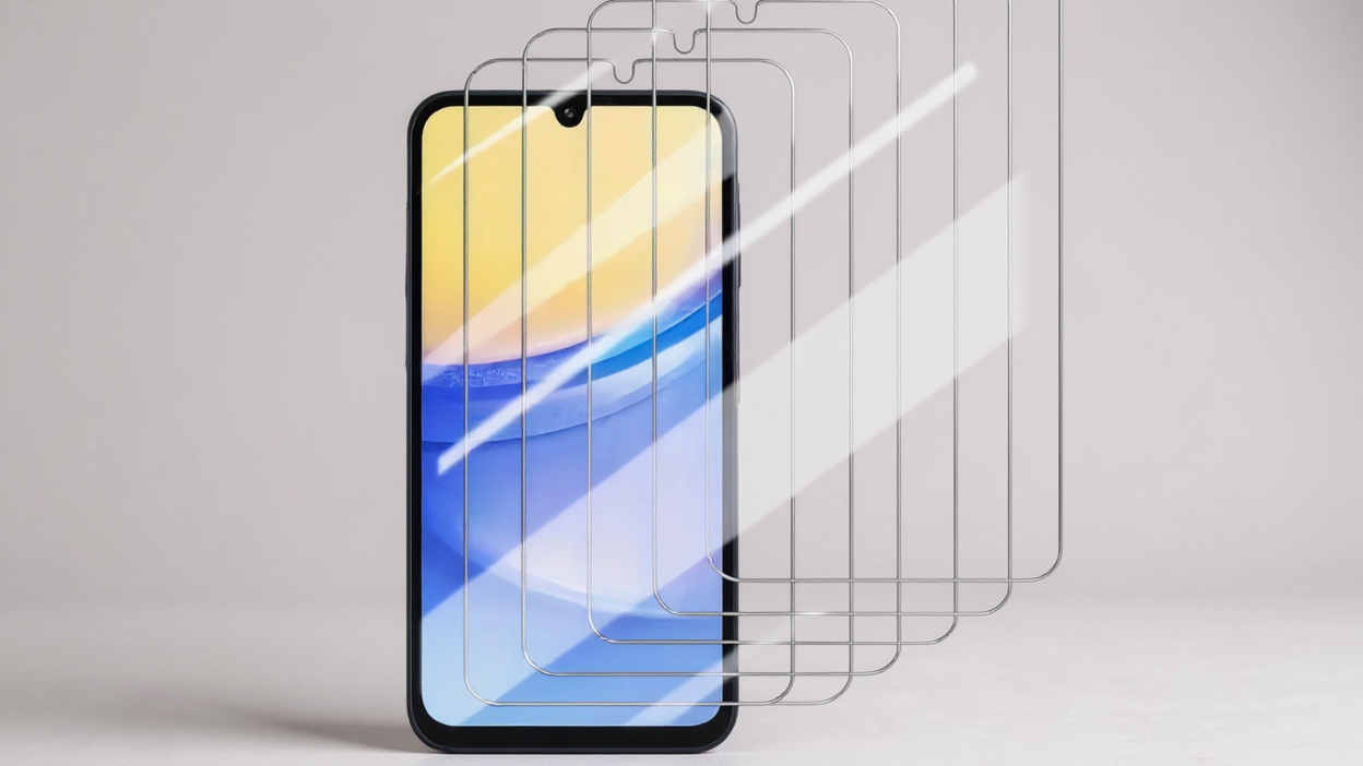 Pack of 5 high-quality tempered glass screen protectors for Samsung Galaxy S and A series, shock and scratch resistant, durable and clear protection.