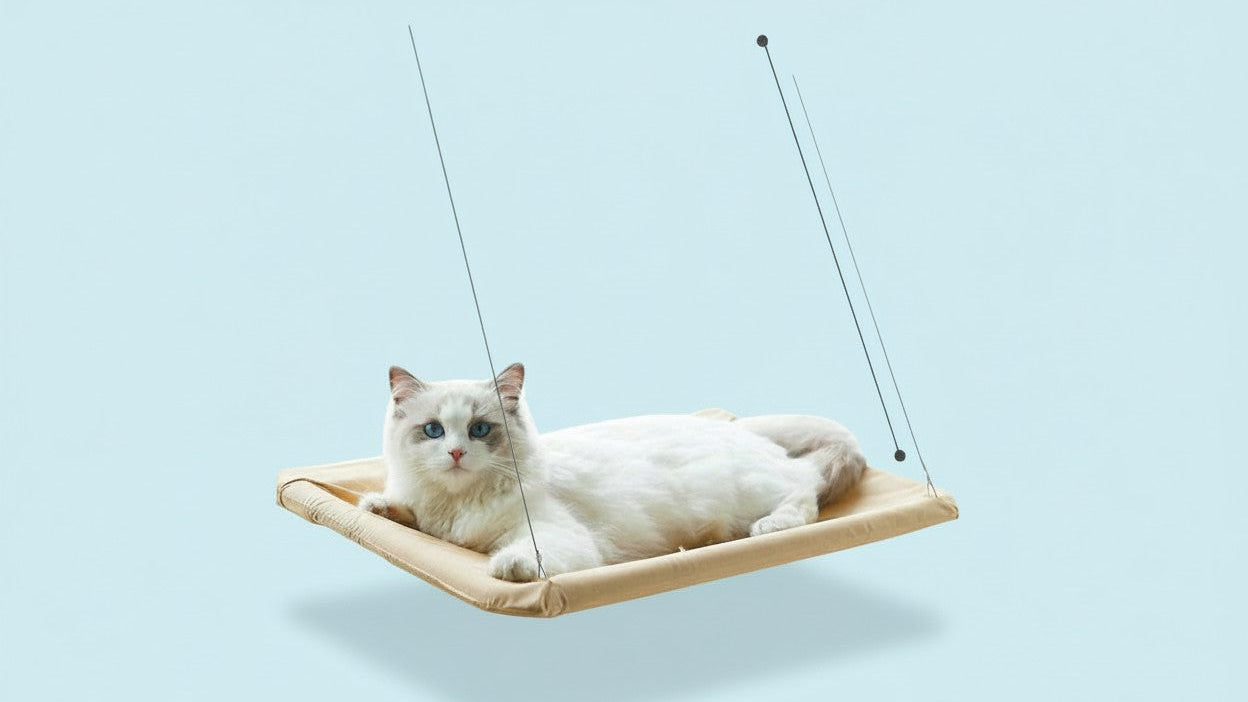 Hamac pour chat extra-large avec ventouses haute résistance. Capacité 13,61 kg, design sécurisé, facile à installer/enlever, cadre durable et lavable, idéal pour foyers avec plusieurs chats.