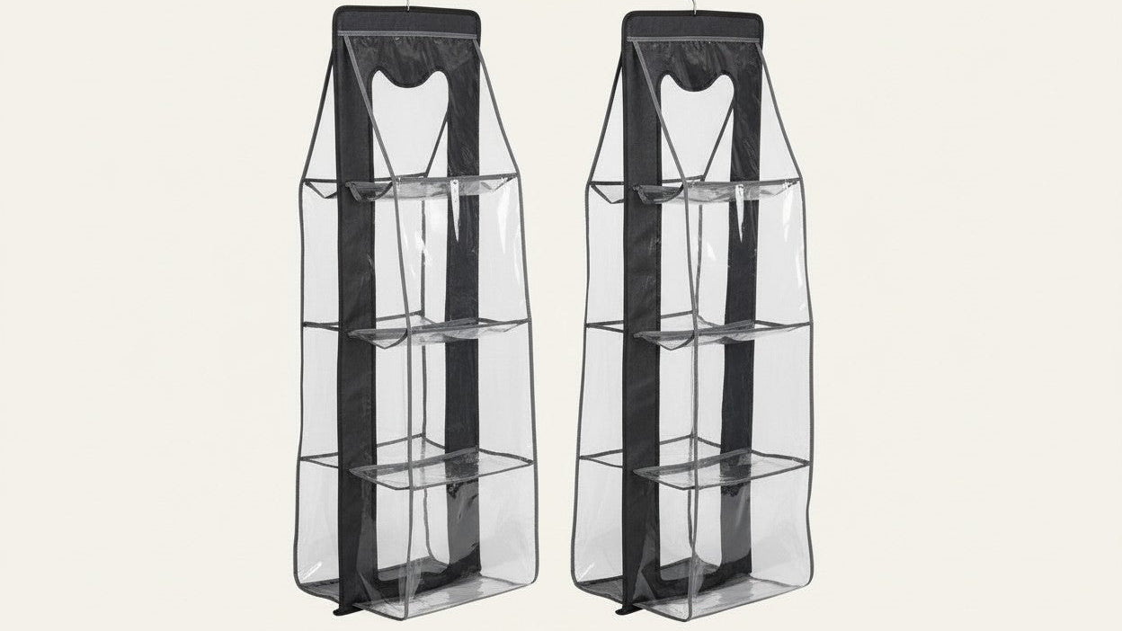 Hanging bag organizer “bag within a bag”, odorless Oxford fabric, foldable and space-saving, available in 2 colors for storing bags and accessories.