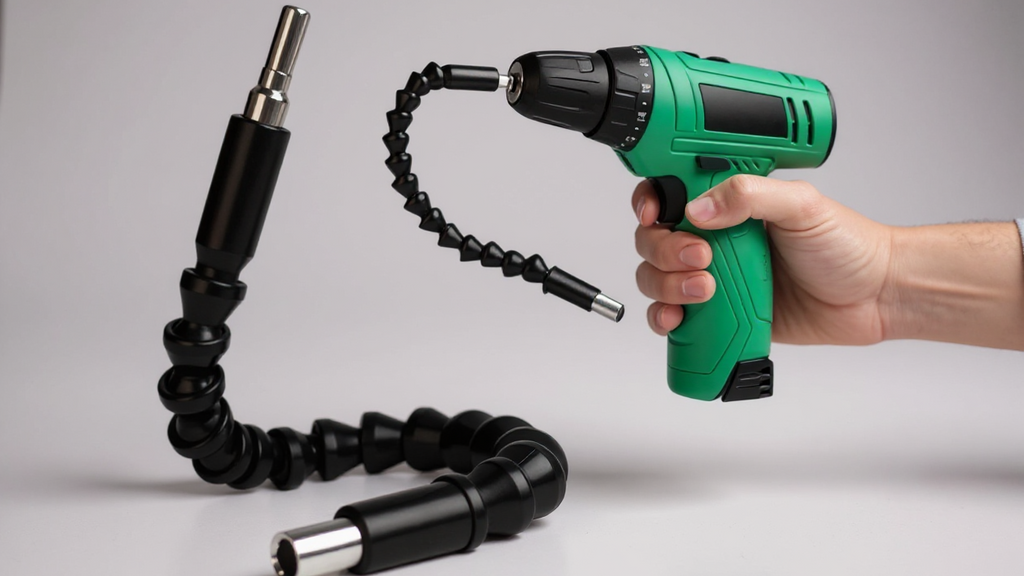 Joint universel pour perceuse électrique, arbre souple orange, extension multifonction pour embouts, connexion perceuse manuelle, idéal bricoleurs et professionnels.