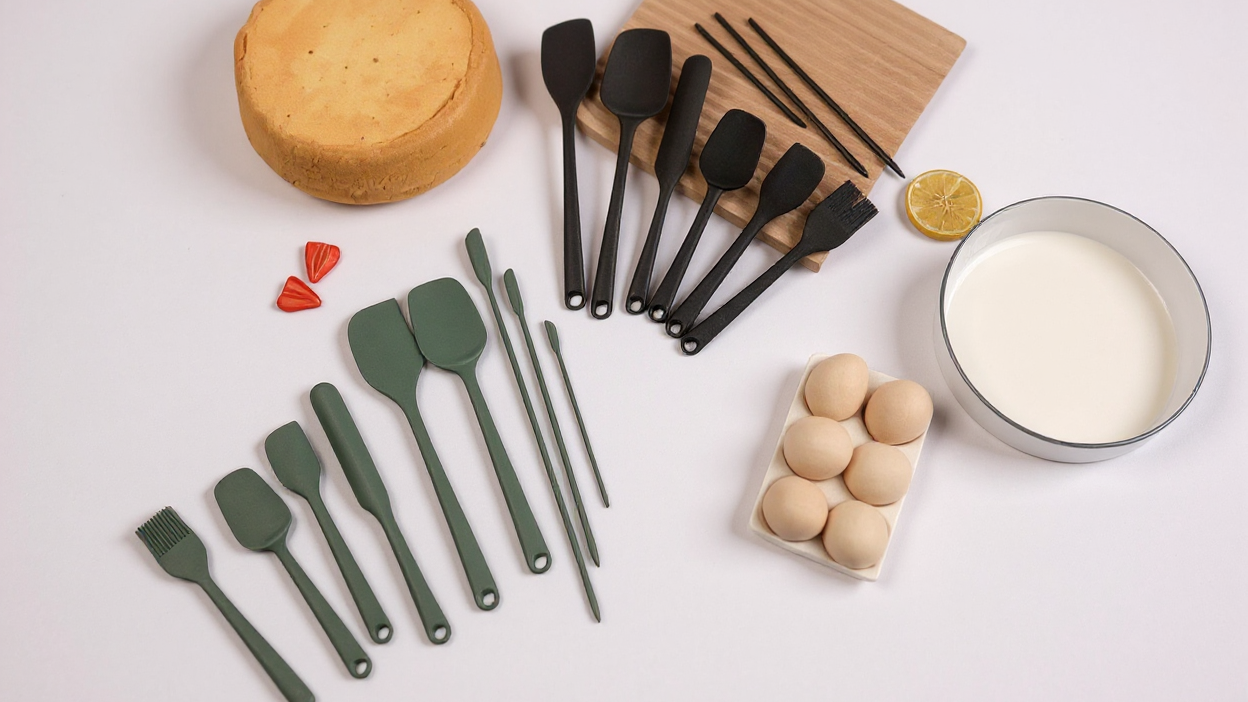 Set de Cuisine en Silicone : Brosse BBQ, spatule à crème et miel, résistant à la chaleur et lave-vaisselle, idéal pâtisserie, grillades et fêtes.