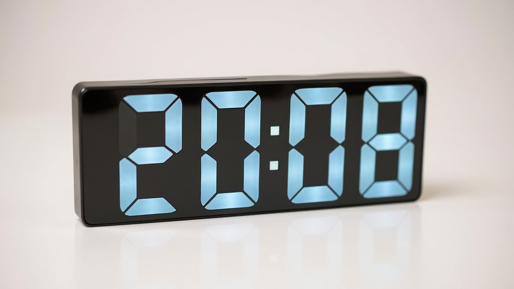 Réveil LED moderne avec affichage numérique, température, luminosité réglable, format 12/24 h, grande lisibilité, pile intégrée, idéal chambre ou bureau.