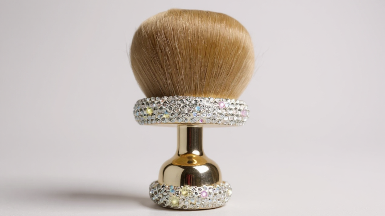 Pinceau blush de luxe, 1 pièce avec strass scintillants, poils doux en nylon, manche ABS, polyvalent pour poudre, fond de teint et correcteur.