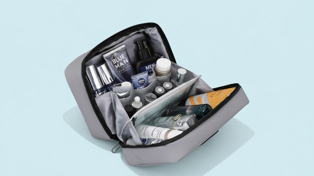 Trousse de toilette légère et étanche, polyester, zippée, portable et lavable en machine, idéale voyage, couleur noire.