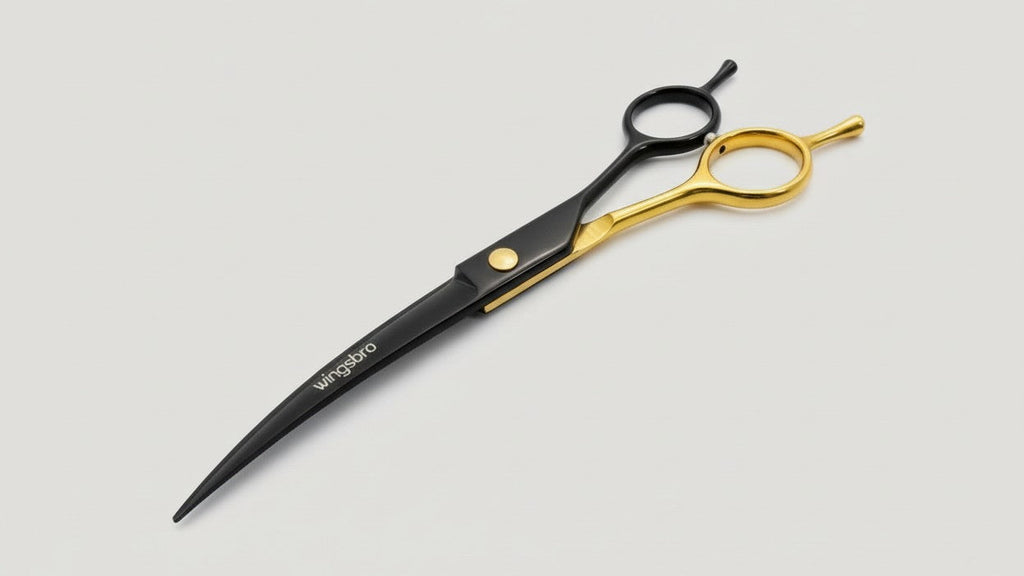 Professional 7-inch stainless steel grooming scissors. Curved blades, suitable for precise and easy cutting of dog and cat hair.