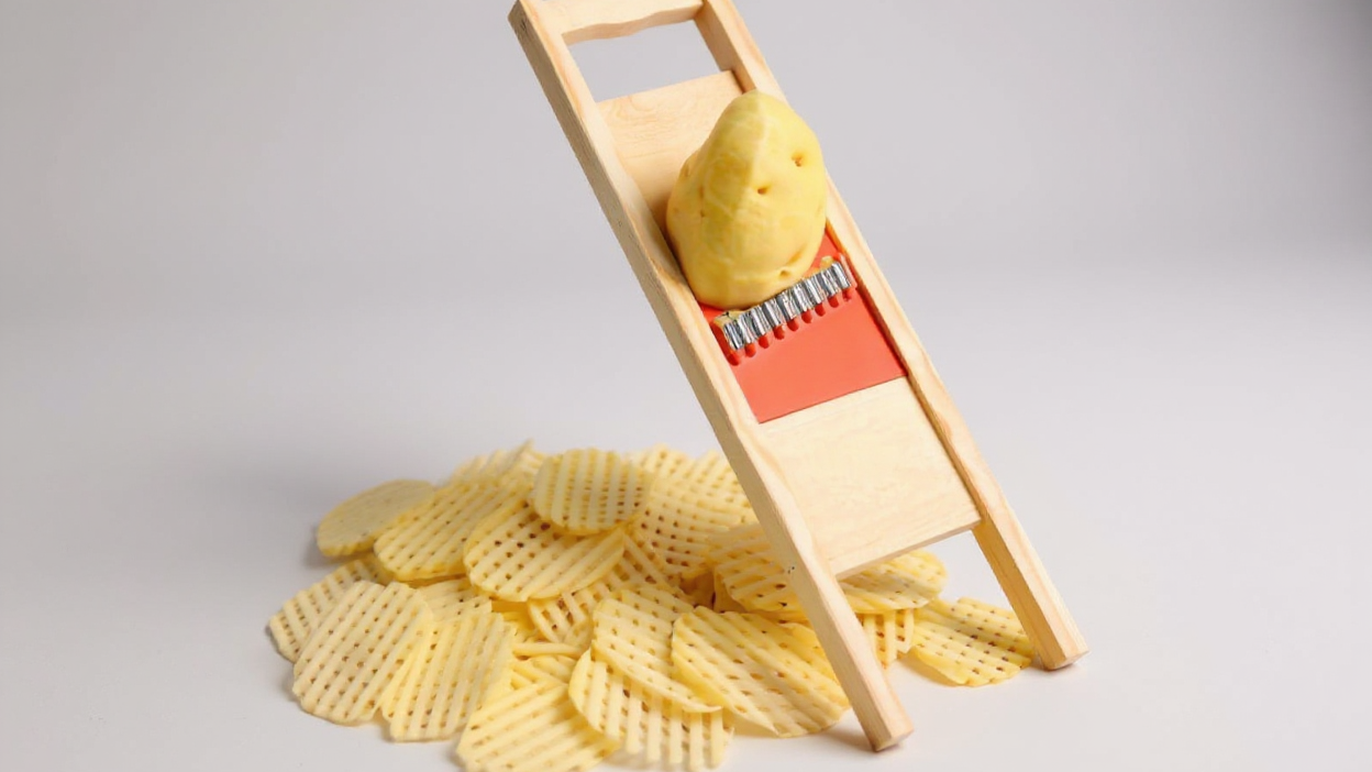 2-in-1 Vegetable and Potato Cutter: Manual, durable plastic, wavy blade, creates wave and flower shapes, ideal for creative cooking.