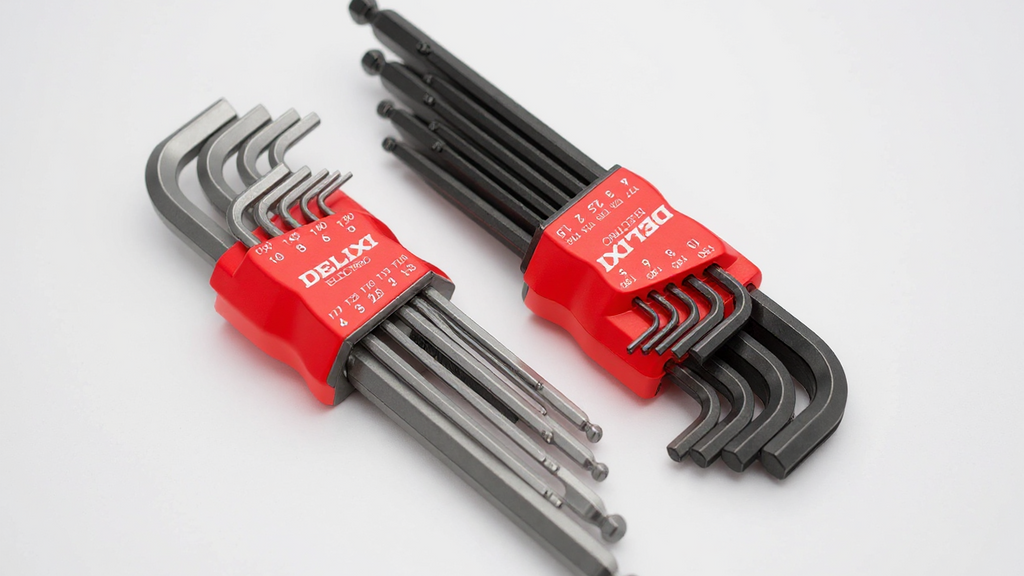 Extra long hex key set with ball ends and Torx, comfortable handle, durable metal, ideal for bike repair and DIY projects.