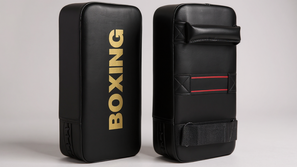 Cible d’entraînement épaisse et résistante avec poignées renforcées, idéale pour coups de poing et de pied en boxe, Muay Thaï et arts martiaux.