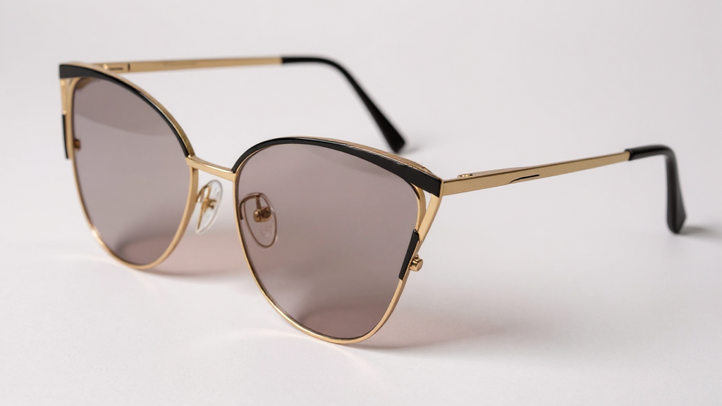 Paire de lunettes style œil de chat pour femmes, monture métallique légère, tendance rétro, couleur rose élégante, sans correction.