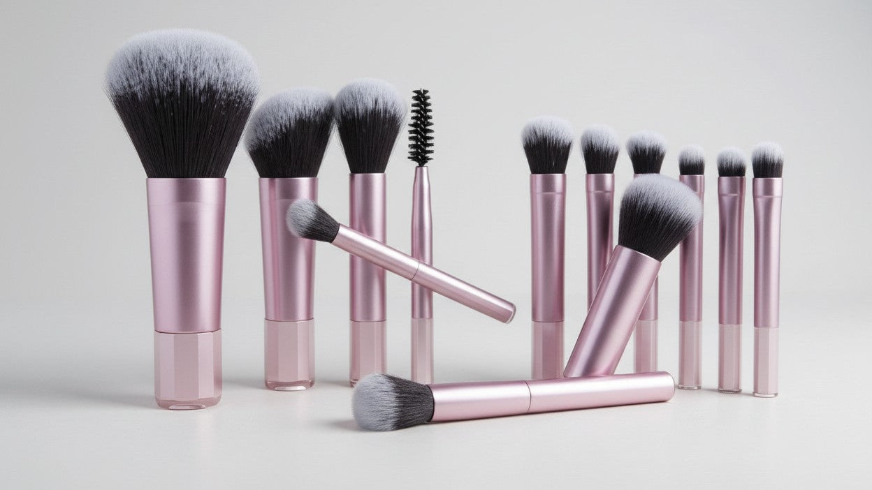 Set mini pinceaux maquillage 10 pièces avec pochette, portable, pour poudre, contour, yeux, sourcils et correcteur, idéal cadeau.