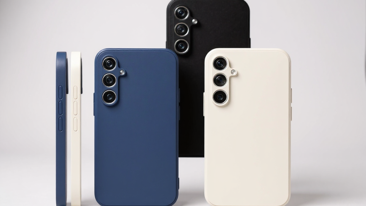 Square silicone case with straight edges for Samsung Galaxy, offering shock protection, secure grip and modern minimalist design.