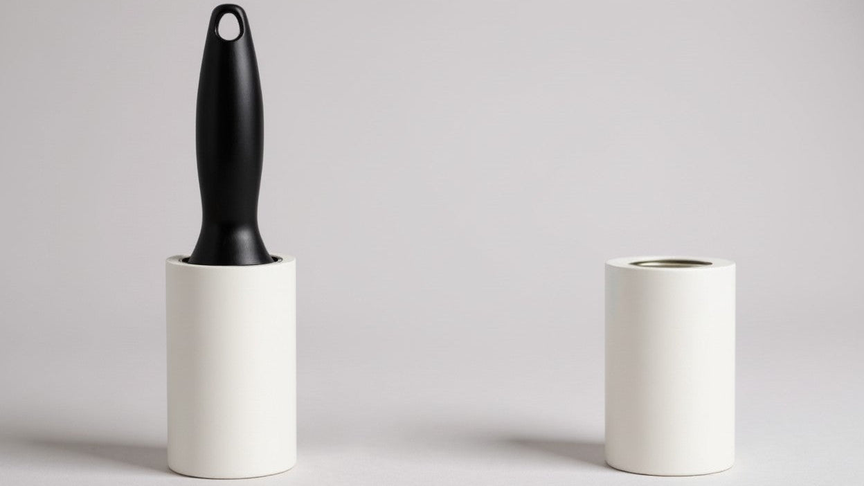 Rouleau adhésif ultra puissant, 50 feuilles, élimine efficacement peluches sur vêtements, tapis, canapés ; design compact, portable, indispensable ménage.