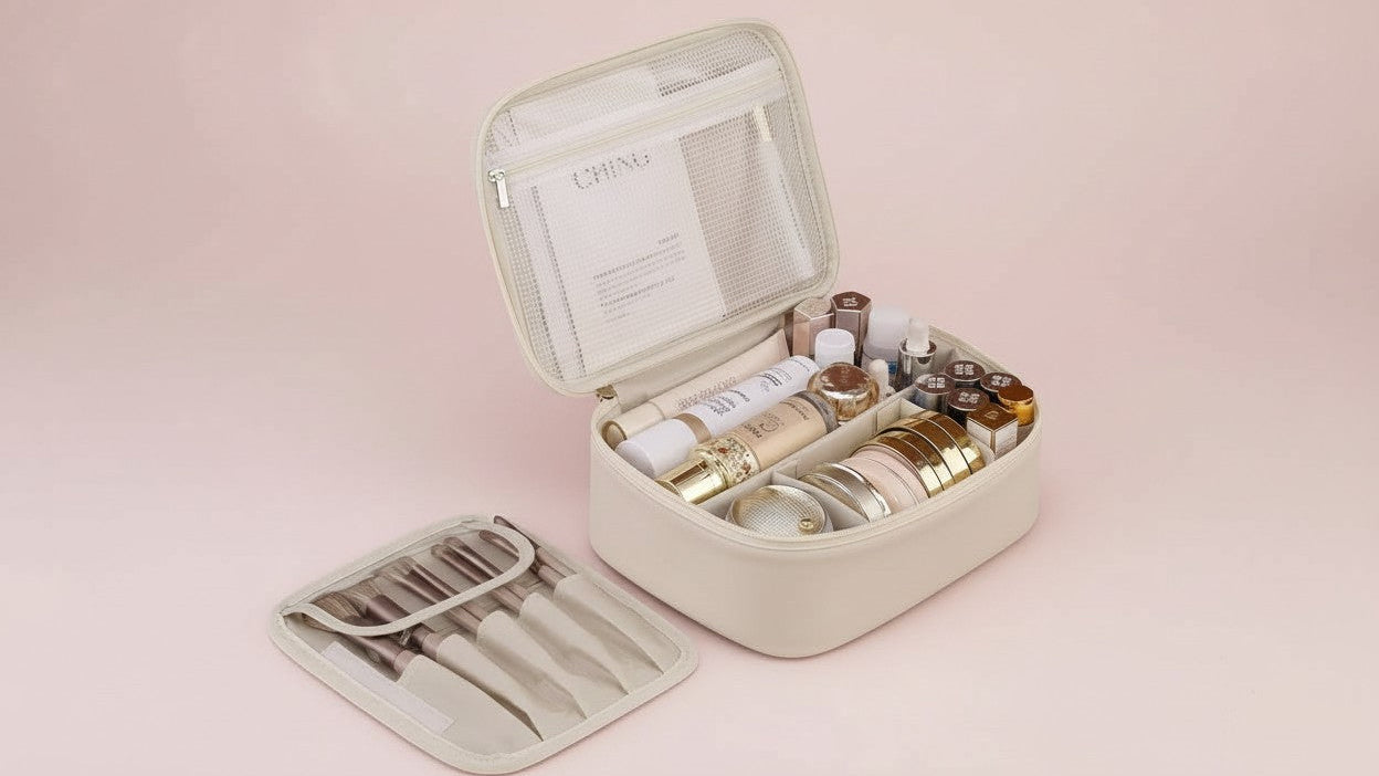 Detachable multi-layer makeup bag, large capacity, brush storage, portable and lightweight, ideal for essential travel cosmetics, for men and women.