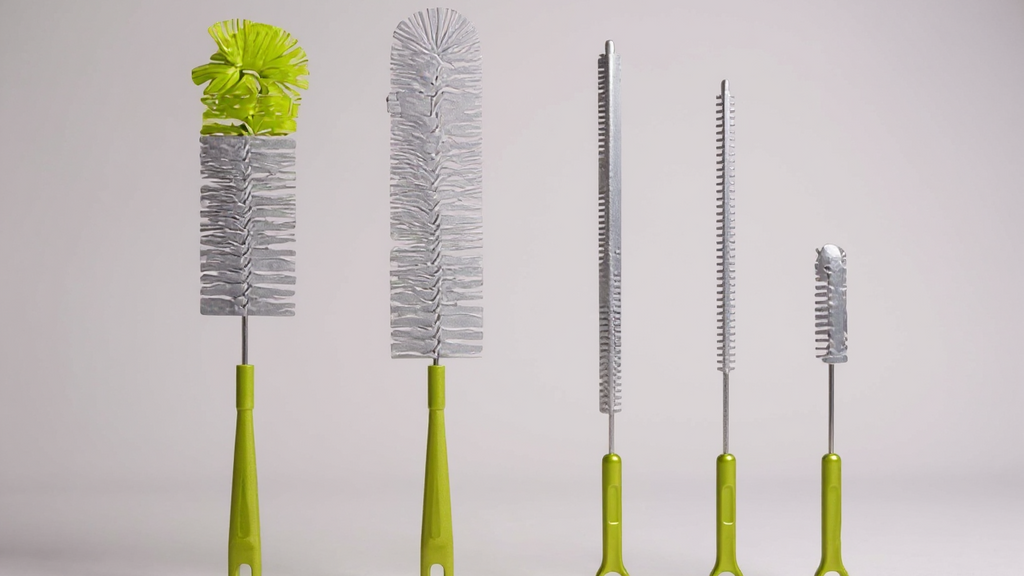 Set de 5 Brosses de Nettoyage pour Bouteilles : Long manche, plastique durable, idéal cols étroits, cuisine ou extérieur, brosses ergonomiques et flexibles.