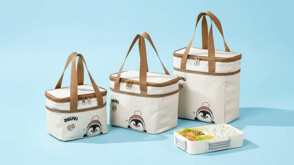 Sac déjeuner portable Qifeng, grand volume, isolant, motifs cartoon, tissu Oxford renforcé, aluminium intérieur, réutilisable pour école et pique-nique.