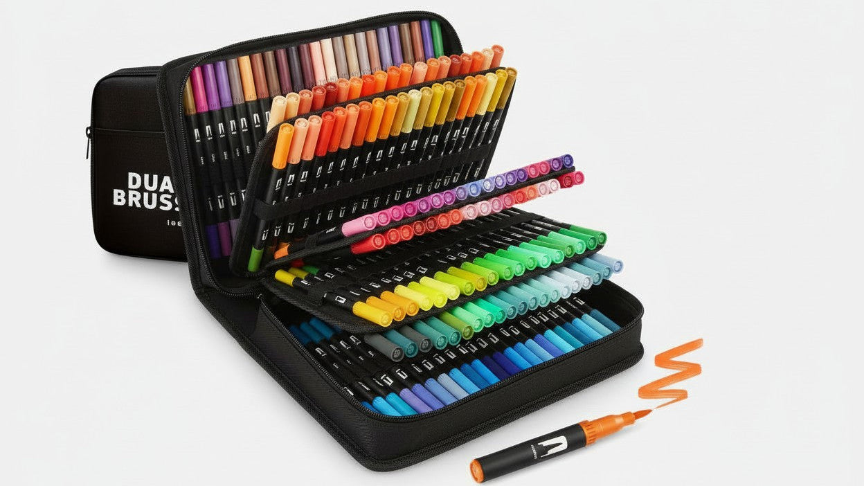 أقلام تلوين مائية برأسين، 12 لونًا نابضًا بالحياة، هيكل بلاستيكي متين، مثالية للرسم والتلوين والأعمال اليدوية والهدايا.
