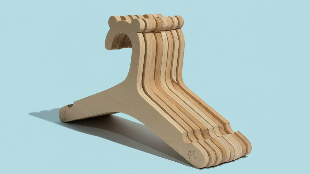 Set of 20 durable and polished wooden bear-shaped hangers, perfect for children's clothes, pets and accessories, bedroom or closet decoration.