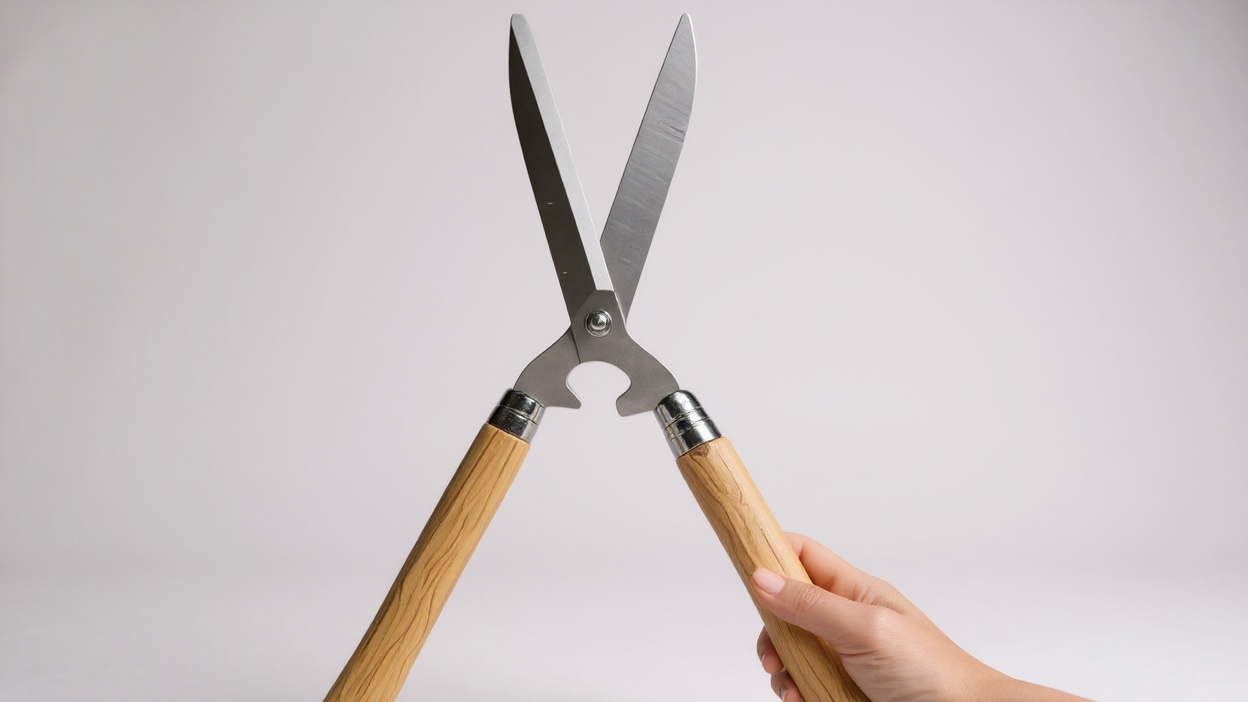 Robust professional pruner, 25 cm carbon blade, ergonomic non-slip walnut handle, ideal for borders, hedges and decorative pruning.