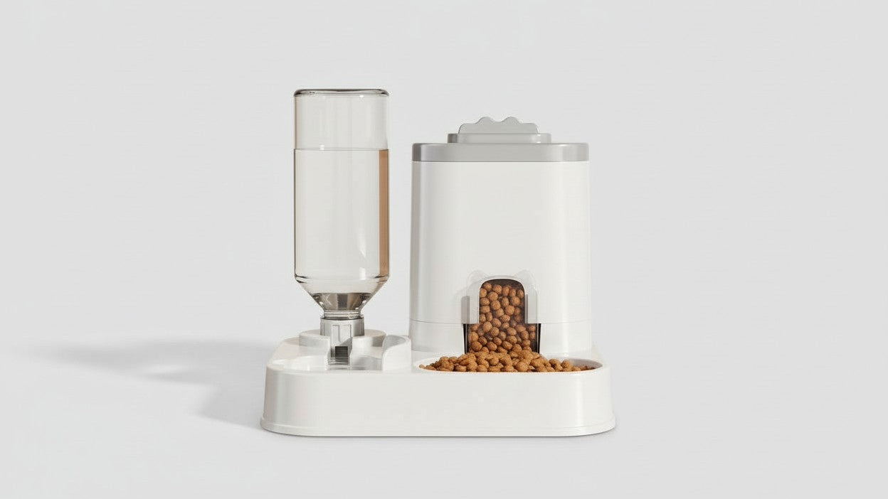 Distributeur automatique d'eau pour chats et chiens avec bassin alimentaire intégré. Capacité de 1 à 10L, sans batterie, design moderne, facile à nettoyer, solution durable pour l'hydratation.