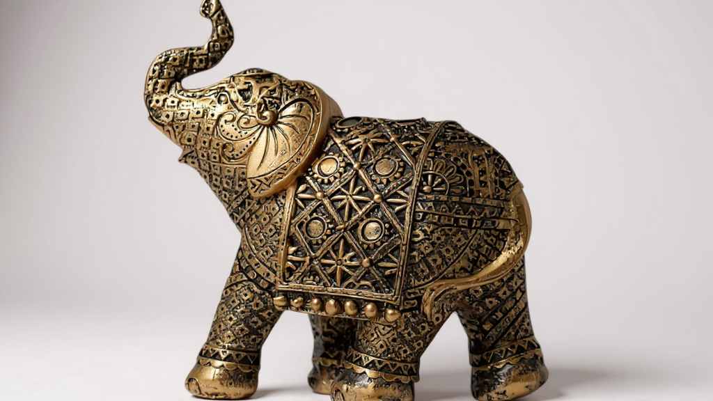 Ornement éléphant porte-bonheur Statue en résine, symbole de prospérité, décoration idéale pour étagères, salon, bureau, café ou table d’entrée.