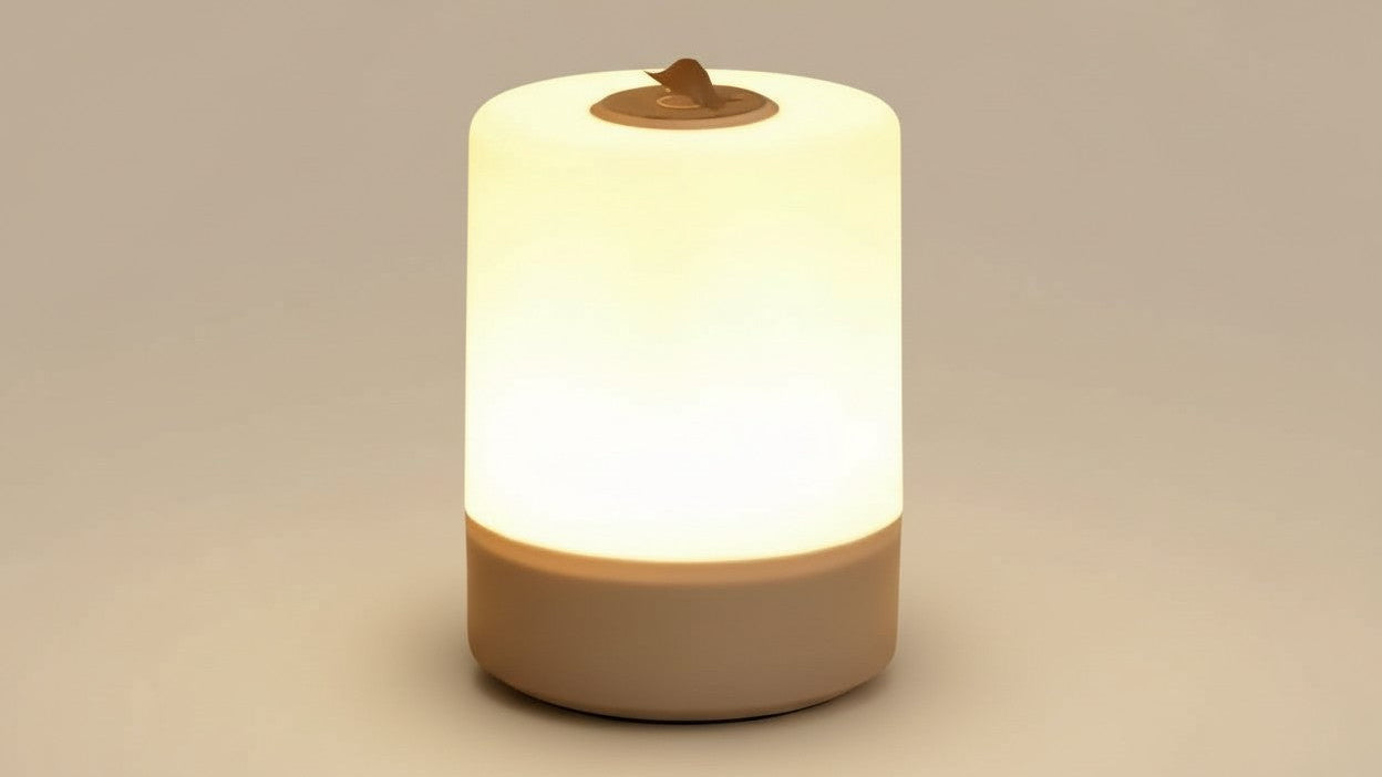 Touch-sensitive USB LED night light, 3 brightness levels, compact for bedside table, ideal for bedroom and ambient lighting.