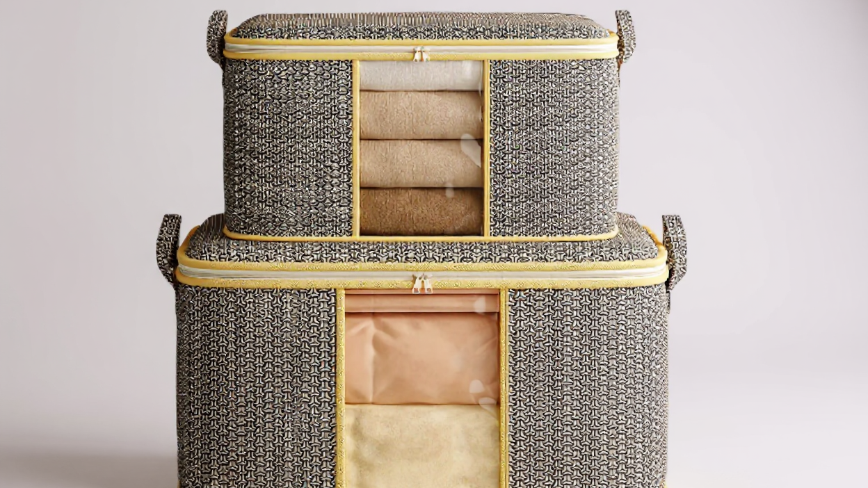 Lot de 2 sacs de rangement robustes, pour couettes et couvertures, avec poignées et fenêtre transparente, en tissu, style moderne, rangement sous-lit polyvalent.