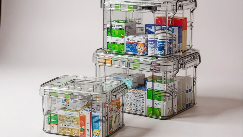 Boîte de rangement multifonctionnelle en plastique avec fermeture à clip, étanche et empilable, idéale pour médicaments, accessoires et organisation domestique.