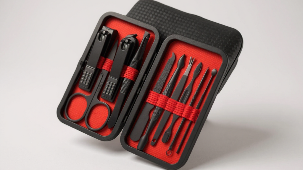 Set de 10 coupe-ongles professionnels en acier inoxydable, manches rouges ergonomiques, avec lime, pour manucure et pédicure hommes et femmes.
